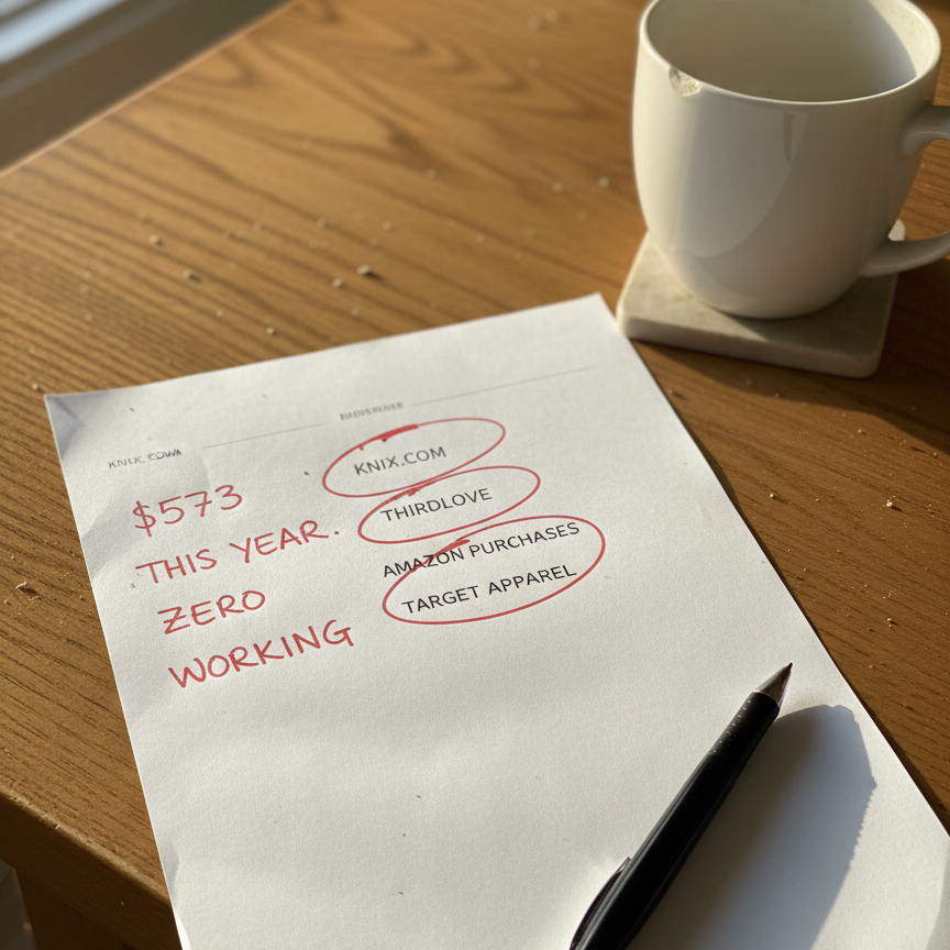 A credit card statement with bra purchases circled in red